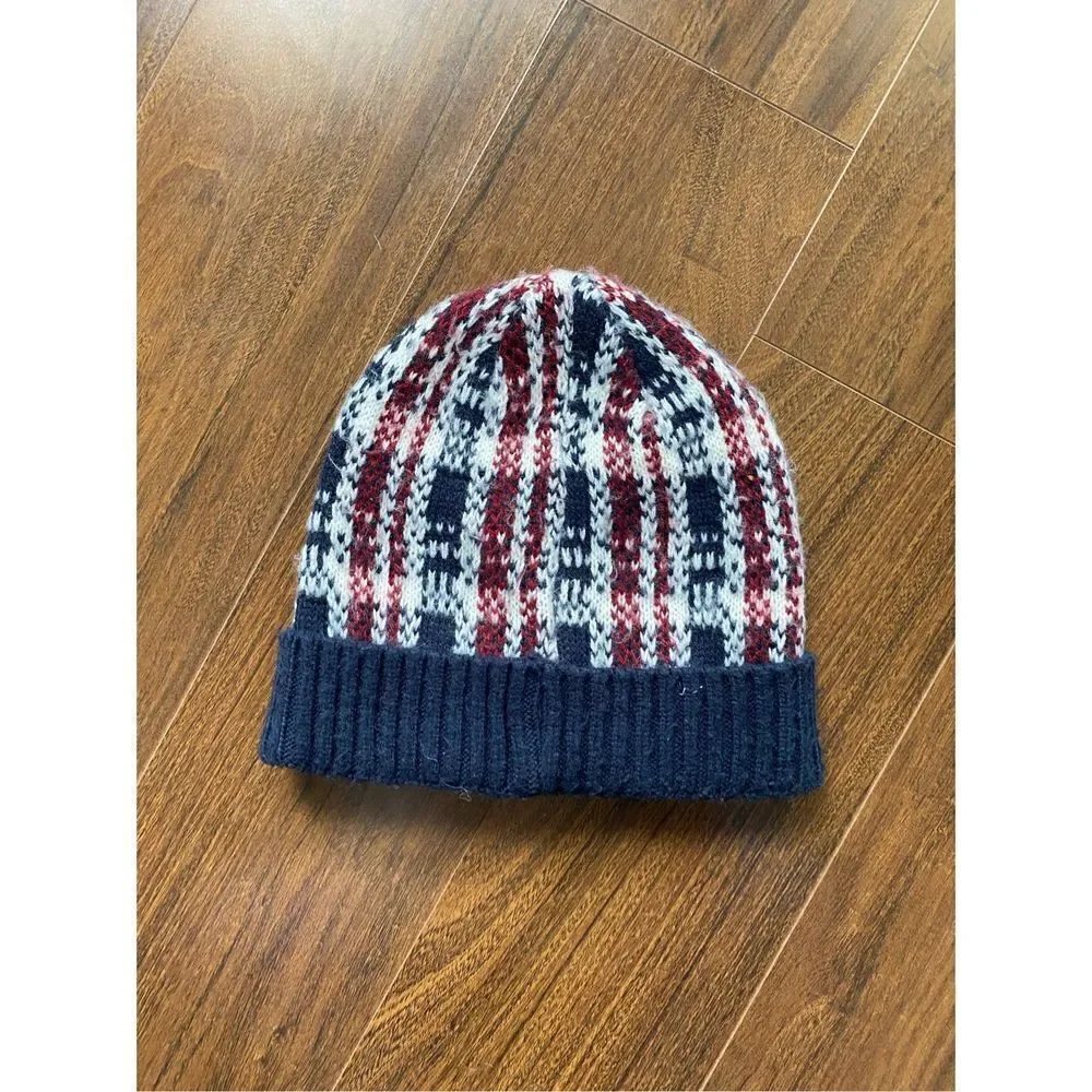Boys blue red plaid knit beanie